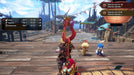 Multiplayer gameplay in Monster Hunter: Rise steam key. A multiplayer scene in Monster Hunter: Rise for PC Steam, where players gather in a village with their Palicoes, preparing for the next quest. A Sonic character appearance adds a fun twist to the game. Available at RushGame.co