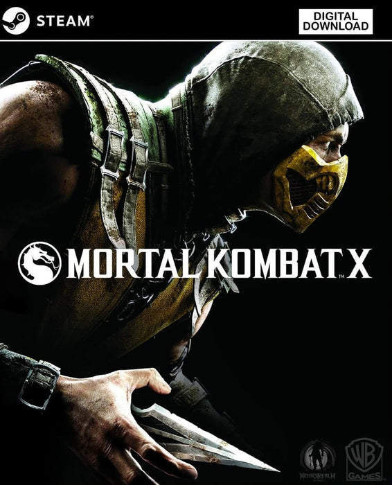 Cover image of Mortal Kombat X for PC Steam, showcasing Scorpion in a tense combat stance with his iconic kunai weapon. This digital download version highlights intense, brutal fighting action. Purchase your Mortal Kombat X Steam key now at RushGame.co for an epic experience in the legendary franchise