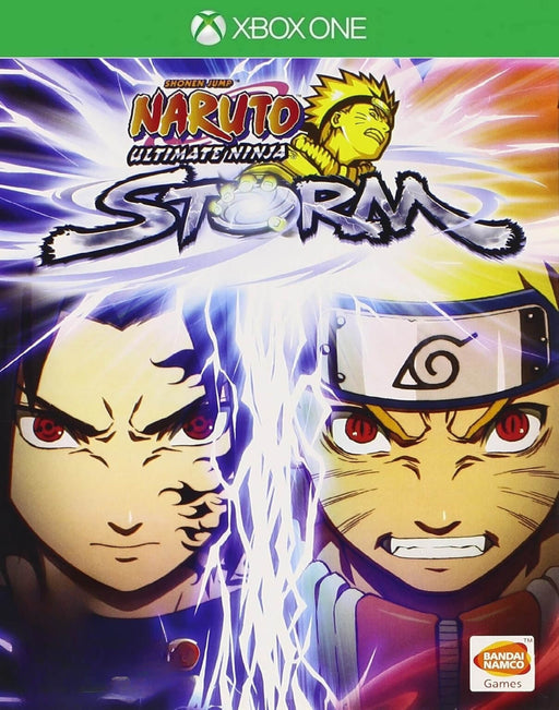 Powerful cover art for Naruto: Ultimate Ninja STORM on Xbox One and Series X|S, showcasing Naruto and Sasuke clashing with intense lightning effects. Get your Xbox CD Key now at RushGame.co and relive the legendary battles of the Naruto universe in epic HD