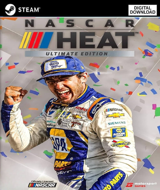 Cover image of NASCAR Heat 5 Ultimate Edition for PC Steam, showcasing a victorious driver in a NAPA racing suit surrounded by confetti. Get your NASCAR Heat 5 Ultimate Edition Steam key now at RushGame.co and unlock the complete racing experience with all DLC content included