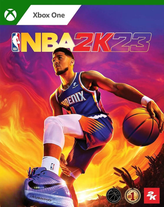 NBA 2K23 Xbox One game cover featuring Devin Booker in a powerful basketball pose against a fiery, vibrant background. Experience realistic gameplay and iconic NBA action—grab your NBA 2K23 Xbox One CD Key now at RushGame.co and dominate the court