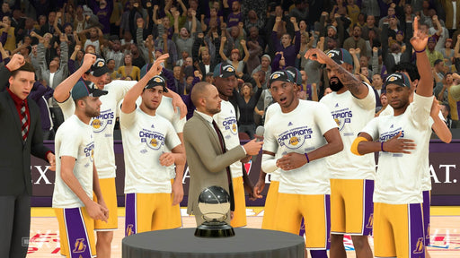 Celebration scene in NBA 2K24 Kobe Bryant Edition featuring the Los Angeles Lakers receiving the Western Conference Champions trophy. Get your Steam key at RushGame.co