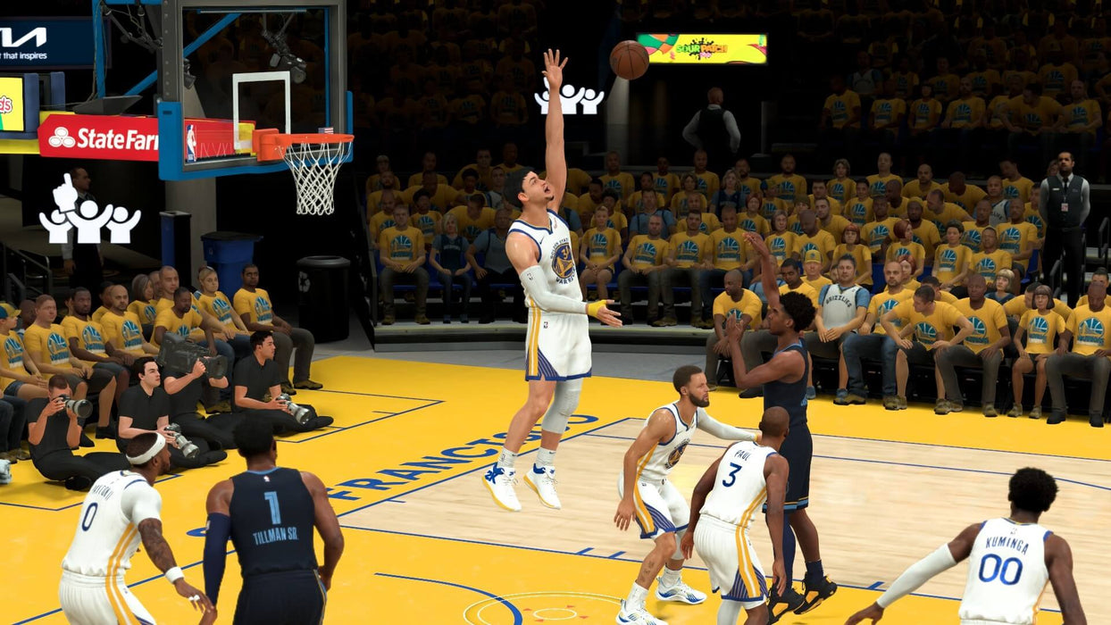 NBA 2K24 Kobe Bryant Edition gameplay showcasing a player from the Golden State Warriors shooting a jump shot in front of a crowd. Available on Steam for PC at RushGame.co