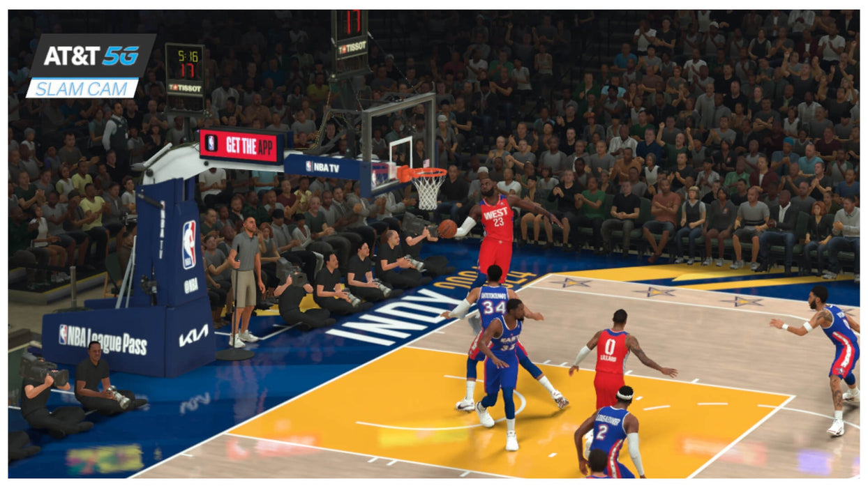 Realistic in-game dunk from NBA 2K24 showcasing a fast-paced All-Star match in a fully packed arena. Get your digital key for NBA 2K24 Kobe Bryant Edition at RushGame.co for Xbox Series X|S and jump into the action.