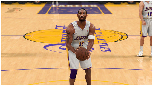 In-game screenshot from NBA 2K24 Kobe Bryant Edition on Xbox Series X|S showing Kobe Bryant preparing to shoot a free throw at the Los Angeles Lakers court. Buy your NBA 2K24 Xbox CD Key now at RushGame.co for instant delivery and authentic activation
