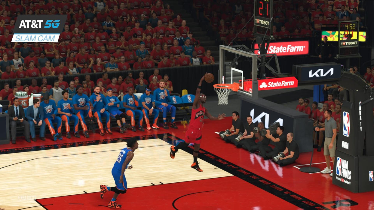 NBA 2K24 PC Steam gameplay featuring an intense court action shot - A close-up of a NBA 2K24 gameplay moment on PC Steam, as players from both teams battle it out on the court, surrounded by detailed crowd animations. Experience the thrill of NBA action with this top-rated basketball simulation, available for purchase at RushGame.co