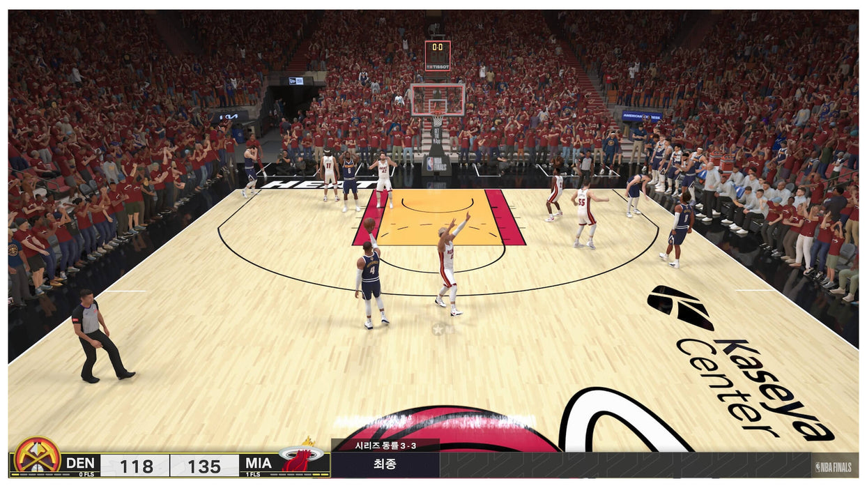 In-game screenshot from NBA 2K25 depicting the Miami Heat defeating the Denver Nuggets in the NBA Finals at Kaseya Center. Buy your NBA 2K25 Xbox Series X|S key at RushGame.co and relive championship moments