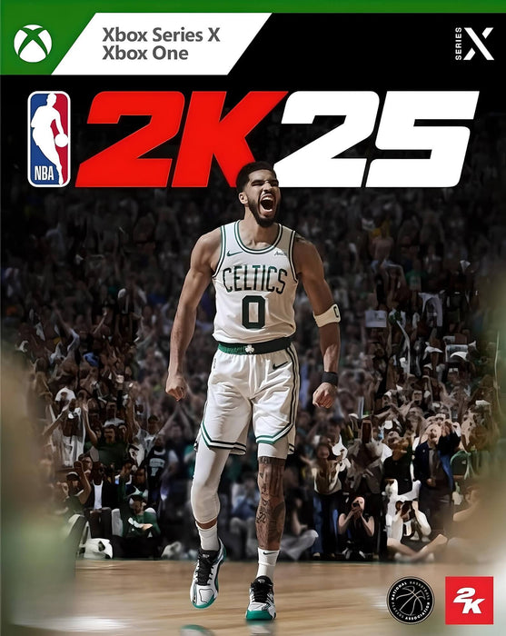 Official cover art of NBA 2K25 Standard Edition for Xbox One and Xbox Series X|S featuring a Celtics star in a powerful pose. Get your NBA 2K25 US CD key now at RushGame.co and join the next-gen basketball experience