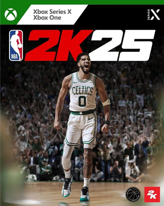 NBA 2K25 Xbox cover art featuring a Celtics player celebrating on the court – official game cover for Xbox One and Xbox Series X|S. Buy your NBA 2K25 Xbox CD key now at RushGame.co for instant delivery.