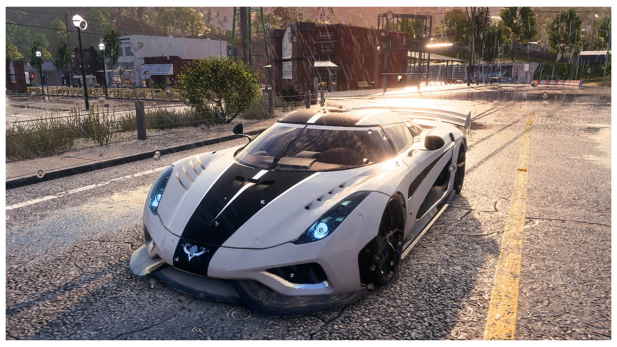 In-game screenshot from Need for Speed on Xbox One showing a sleek muscle car parked under an overpass at night. Purchase your official Need for Speed Xbox key at RushGame.co and dominate the streets