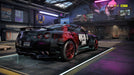 Need for Speed Heat PC gameplay image showing a custom Nissan GT-R with red accents in a tuning garage. Purchase the EA Play version of NFS Heat at RushGame.co for immediate access