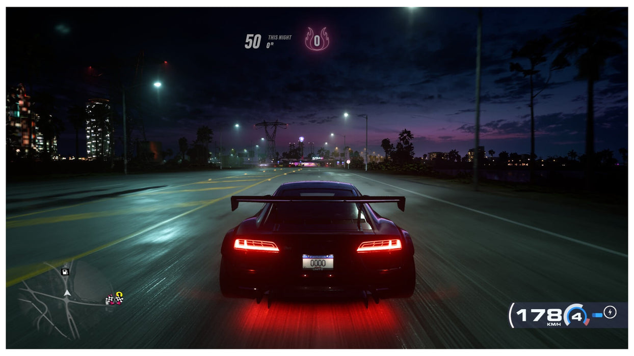 Night racing scene in Need for Speed Heat showing a sleek sports car reaching 178 km/h on an open highway. Purchase your NFS Heat Xbox CD key at RushGame.co for instant access