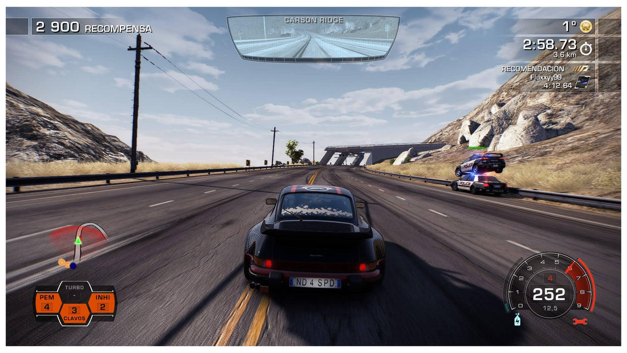 High-speed chase in Need for Speed Hot Pursuit featuring a Porsche evading police on a highway. Buy NFS Hot Pursuit PC CD key via EA Play at RushGame.co