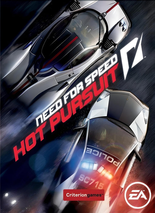 Official cover art for Need for Speed Hot Pursuit on PC, showcasing a high-octane race between a police car and a supercar. Unlock the game instantly with a CD key from RushGame.co