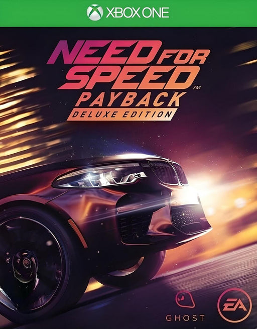 Need for Speed Payback Deluxe Edition cover art for Xbox One and Xbox Series X|S, featuring a sleek sports car racing through a neon-lit highway. Grab your AR region Xbox CD key now at RushGame.co and experience the thrill of underground racing