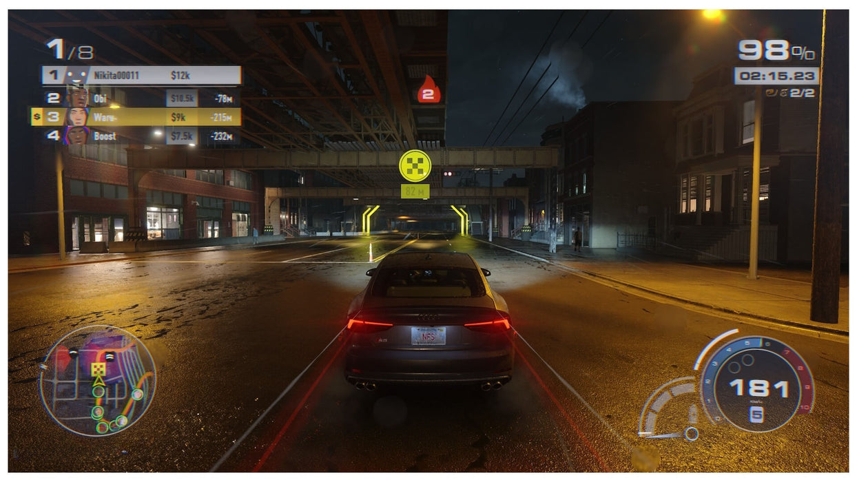 Racing at night through urban streets in Need for Speed Unbound Palace Edition PC, featuring an Audi RS5, get your CD Key now at RushGame.co