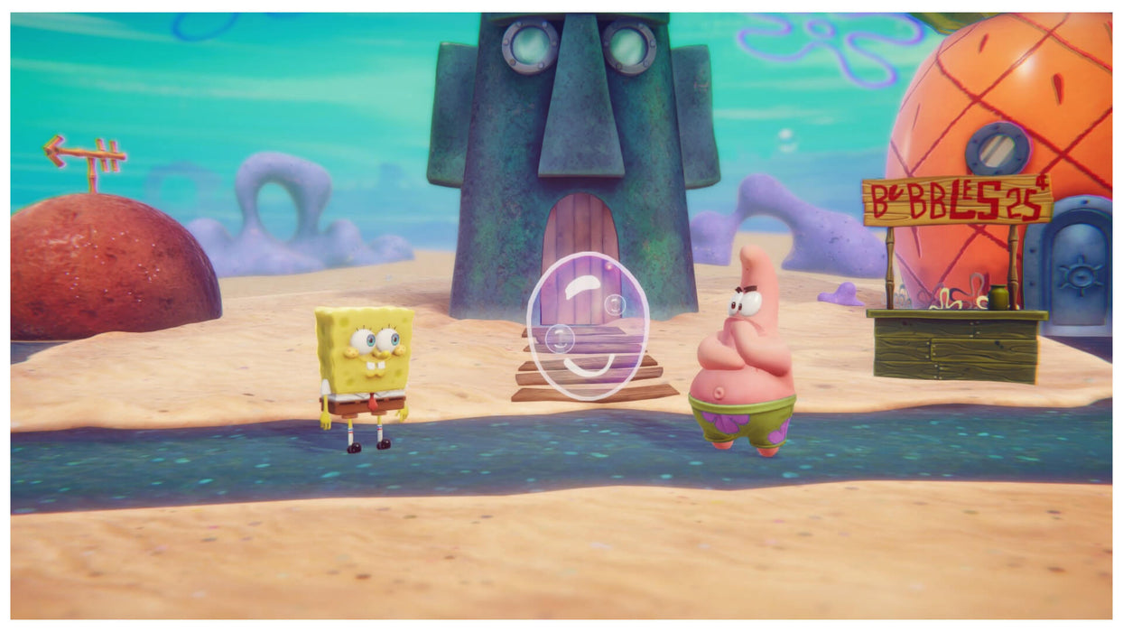 Vibrant in-game scene from Nickelodeon All-Star Brawl 2 showing SpongeBob and Patrick in Bikini Bottom. Unlock the full game with a Steam digital code from RushGame.co and battle it out in familiar cartoon worlds