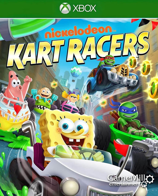 Colorful cover art of Nickelodeon Kart Racers for Xbox One, featuring SpongeBob, Ninja Turtles, and other iconic characters racing in vibrant karts. Buy the Xbox One CD Key now at RushGame.co for instant digital delivery.