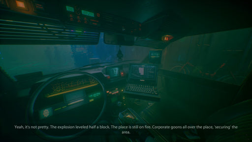 In-game screenshot from Observer: System Redux on PC Steam, showing a high-tech car interior with glowing interfaces and surveillance screens. Get your digital key at RushGame.co and uncover secrets in a futuristic noir world.