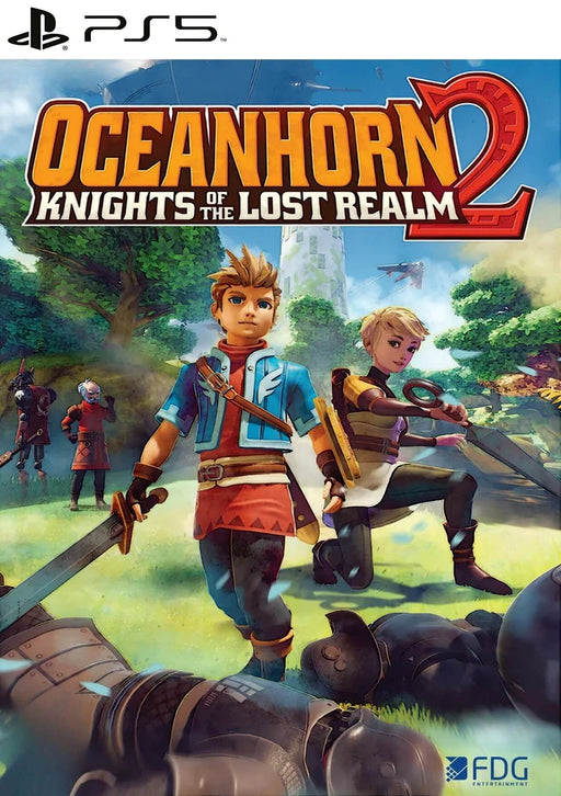 Cover art of Oceanhorn 2: Knights of the Lost Realm for PS5, showcasing the young hero and his companions standing tall in a vibrant fantasy world. Buy your Oceanhorn 2 PS5 CD Key (US) now at RushGame.co and embark on an epic RPG adventure