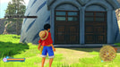 In-game screenshot from ONE PIECE World Seeker for Xbox One, showing Luffy standing in front of a church during Chapter 2 mission. Buy your US Xbox One CD Key now at RushGame.co and join the adventure.