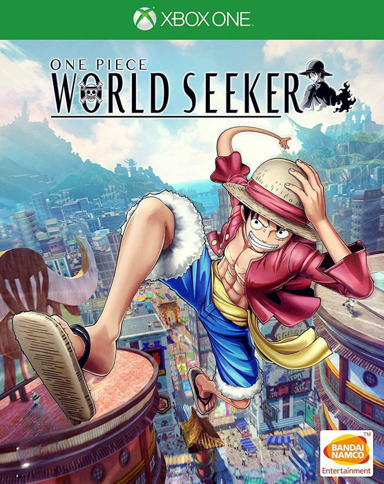 cover art of ONE PIECE World Seeker for Xbox One, featuring Luffy leaping across a vibrant open-world cityscape. Buy your US region Xbox One CD Key today at RushGame.co and explore the adventure instantly