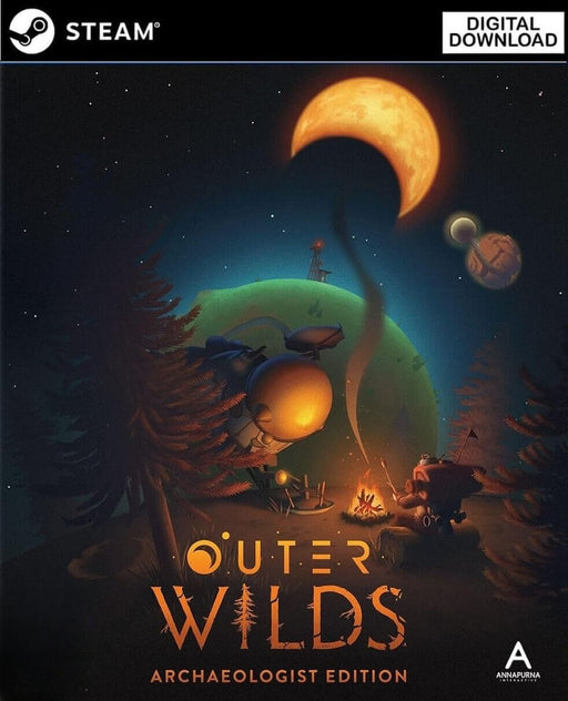 Mysterious celestial-themed cover showcasing a spaceship by a campfire under an eclipsed moon. Buy the digital Steam key now at RushGame.co