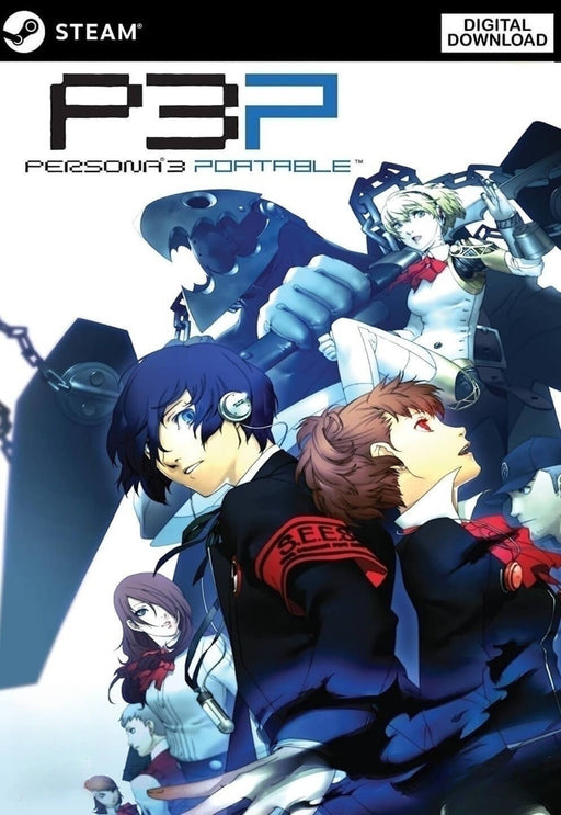 Cover art for Persona 3 Portable PC Steam edition, featuring main characters and personas in an anime-style illustration. Buy your Persona 3 Portable CD Key now at RushGame.co for instant digital delivery