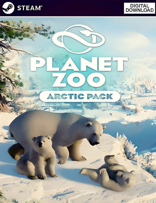 Cover art for Planet Zoo: Arctic Bundle PC Steam digital edition featuring polar bears in a snowy landscape, available now at RushGame.co
