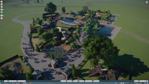 In-game screenshot from Planet Zoo: Oceania Pack DLC for PC Steam showing a fully developed Oceania-inspired zoo layout with lush vegetation and visitor areas. Buy your Planet Zoo DLC CD key today at RushGame.co
