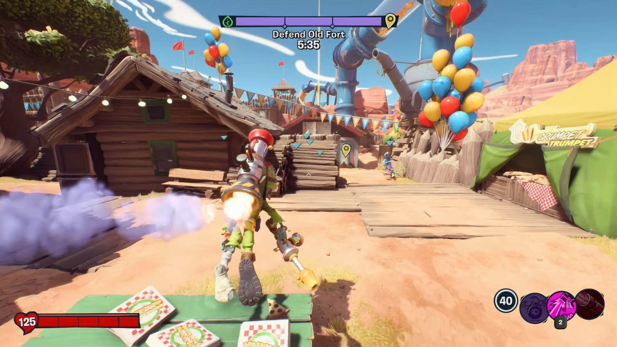 Dynamic gameplay scene from Plants vs. Zombies: Battle for Neighborville on Origin with characters battling in a festive desert outpost, available for instant download at RushGame.co