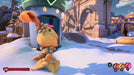 A vibrant winter scene from Plants vs. Zombies: Battle for Neighborville on Origin showing a plant character near a customization booth, available now at RushGame.co