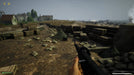 First-person view in Post Scriptum on PC Steam, showing a soldier navigating a supply-littered WW2 beach trench with distant gunfire—secure your digital game key today at RushGame.co