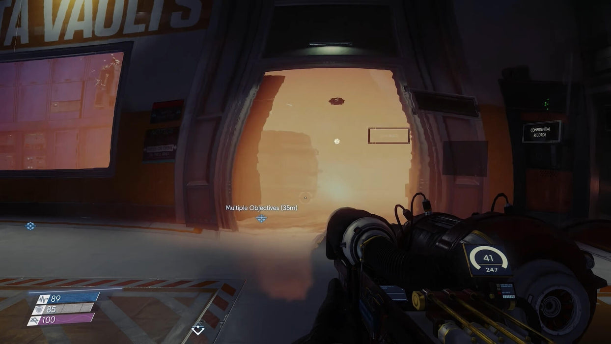 Prey Digital Deluxe Edition screenshot featuring a player aiming a GLOO Cannon at a glowing vault doorway labeled 'Data Vaults' — unlock the adventure on Steam via RushGame.co