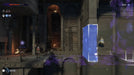 Gameplay image of Prince of Persia: The Lost Crown for Nintendo Switch, depicting the player navigating ancient ruins with glowing blue time-altering platforms. Purchase the Switch CD key now at RushGame.co for instant delivery