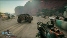 Combat-ready scene from Rage 2: Deluxe Edition on Xbox One, showing a weapon-equipped player beside an armored vehicle in a canyon area. Unlock your US CD key instantly at RushGame.co