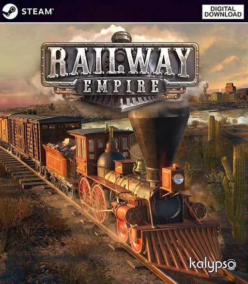 Cover image of Railway Empire for PC Steam, featuring a detailed steam locomotive in the Wild West era — get your Railway Empire Steam CD Key now at RushGame.co