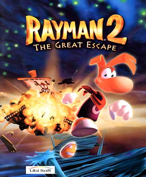 Cover image of Rayman 2: The Great Escape for PC GOG, featuring Rayman mid-air during an explosion — relive the classic platforming adventure with a GOG CD Key from RushGame.co