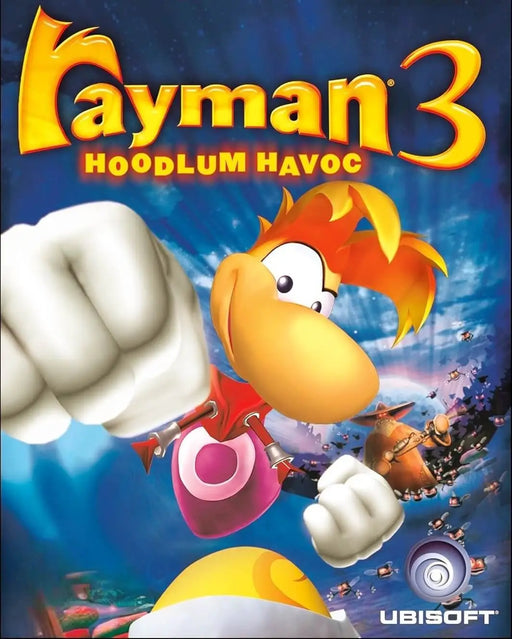 Cover art for Rayman 3: Hoodlum Havoc on PC GOG, featuring the iconic limbless hero Rayman in a dynamic action pose. Buy the Rayman 3 digital game key now at RushGame.co and relive this classic platforming adventure