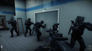 In-game image from Ready or Not (PC Steam) displaying a tactical team preparing to breach a double door in a sterile corridor. Buy the Ready or Not CD Key now at RushGame.co and experience true-to-life tactical combat