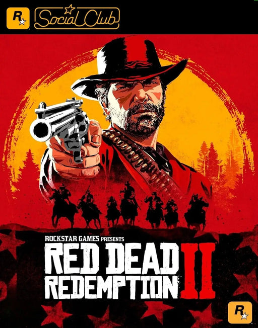 Cover art for Red Dead Redemption 2 on PC Rockstar Social Club, featuring Arthur Morgan aiming a revolver in a dramatic Western design. Get your RDR2 CD Key at RushGame.co and immerse yourself in the ultimate outlaw experience
