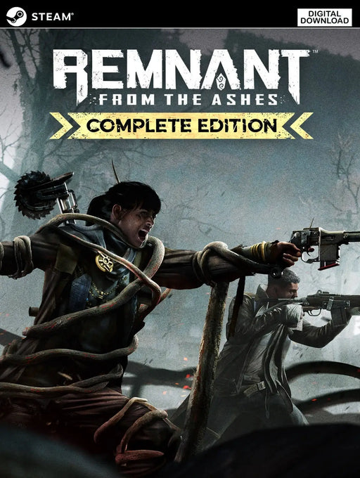 cover art for Remnant: From the Ashes – Complete Edition on PC Steam, showing armed survivors fighting against twisted root-like enemies. Buy your Steam CD key now at RushGame.co and uncover the mysteries of a post-apocalyptic world