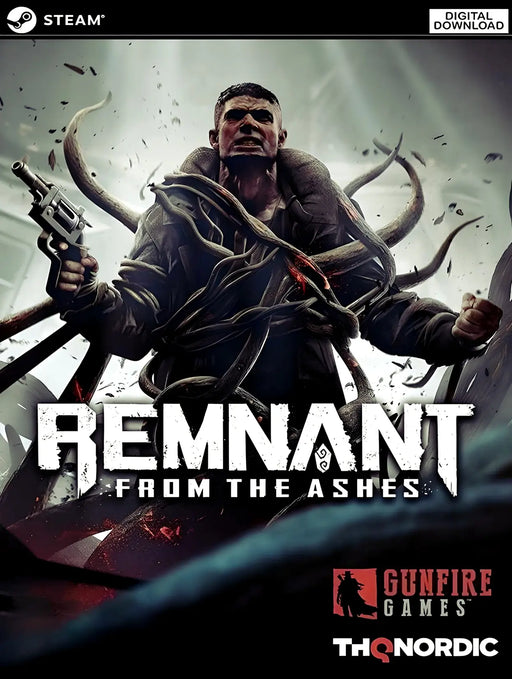 Official cover art for Remnant: From the Ashes on PC Steam, featuring the protagonist wielding firearms against dark, monstrous forces. Unlock this thrilling third-person shooter now at RushGame.co with your digital Steam key