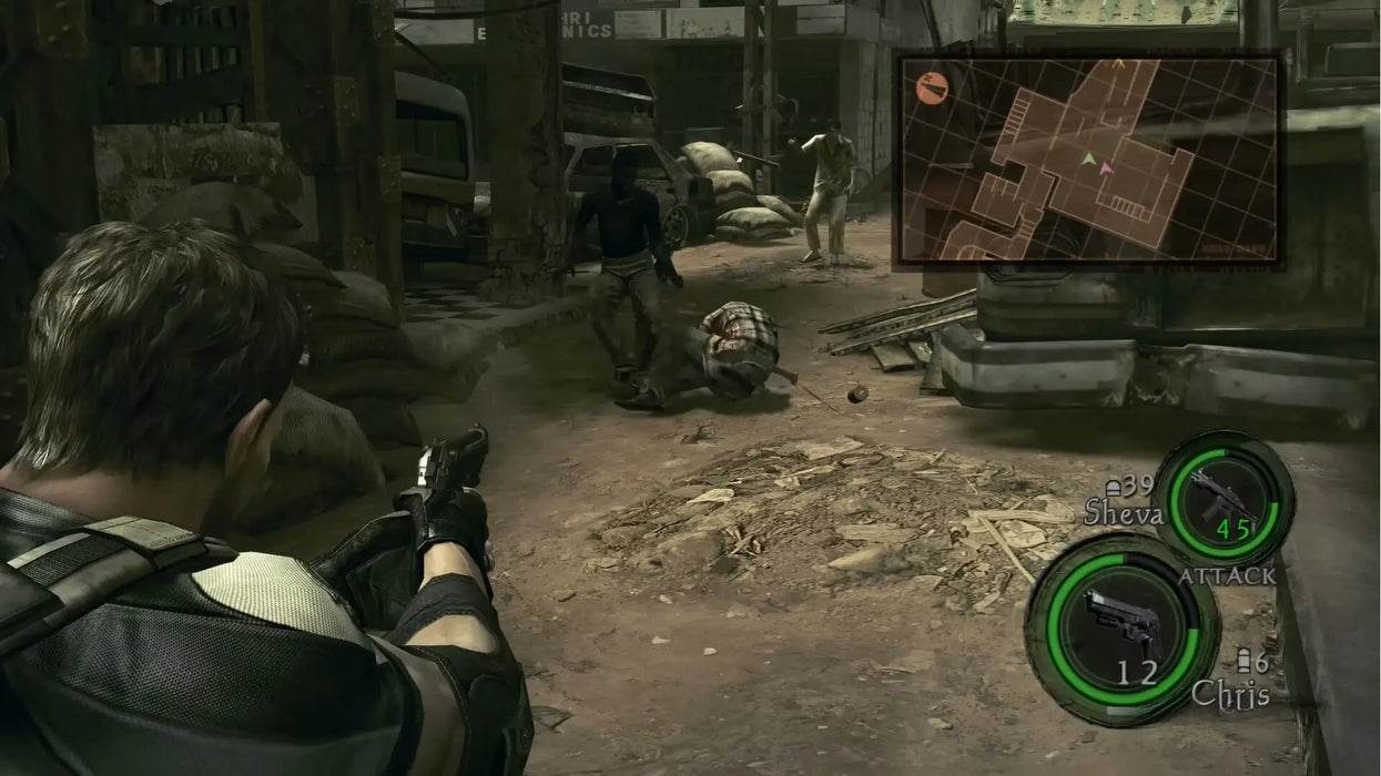 Action-packed scene from Resident Evil 5 Gold Edition on PC, where Chris and Sheva engage enemies in a hostile village environment. Secure your Resident Evil 5 Steam key from RushGame.co for fast delivery and nonstop action