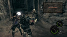 Resident Evil 5 Xbox One gameplay showing Chris and Sheva fighting grotesque enemies in a dark underground tunnel — unlock full cooperative play with a CD key from RushGame.co