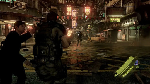 Combat in the heart of a chaotic Asian marketplace in Resident Evil 6, captured from the Complete Pack for PC Steam — purchase the CD key at RushGame.co