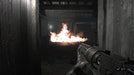 Intense firefight using a flamethrower inside a dark wooden barn in Resident Evil 7: Biohazard. Experience this survival horror with a Steam key from RushGame.co
