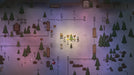 Festive gameplay scene from RimWorld Ideology DLC, colonists gathered around a decorated tree celebrating in a snowy outdoor area. Activate your Steam DLC today at RushGame.co