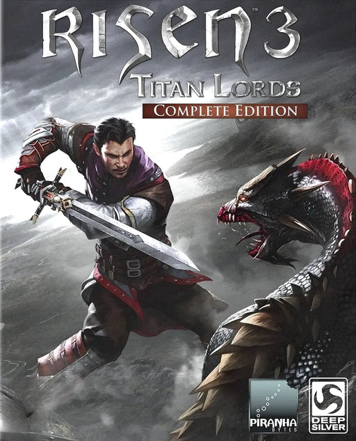 Cover art for Risen 3: Titan Lords Complete Edition PC GOG CD Key, displaying the protagonist in an intense battle against a massive dragon. Unlock your complete edition on GOG at RushGame.co for a legendary fantasy experience