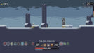 In-game image from Risk of Rain for Xbox One, showing the player exploring a snowy platform environment with various power-ups and teleporter markers. Unlock Risk of Rain on Xbox One with a digital CD Key from RushGame.co